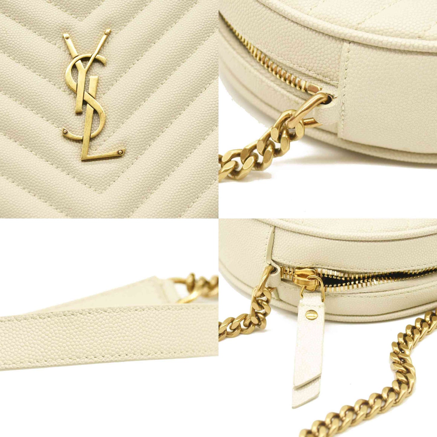Saint Laurent  Grain De Poudre Matelasse Chevron Quilted Round Vinyle Camera Bag Crema Soft