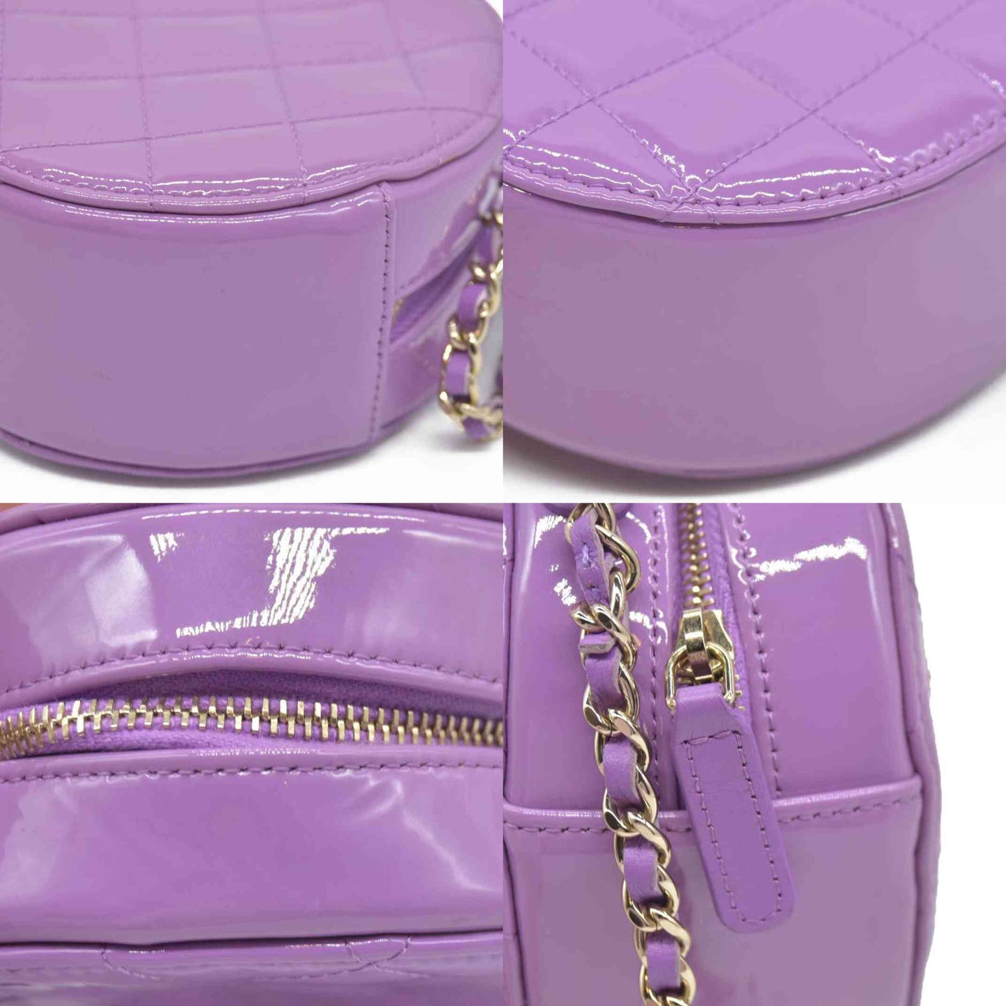 $2940 Chanel Patent Quilted Round Clutch with Chain