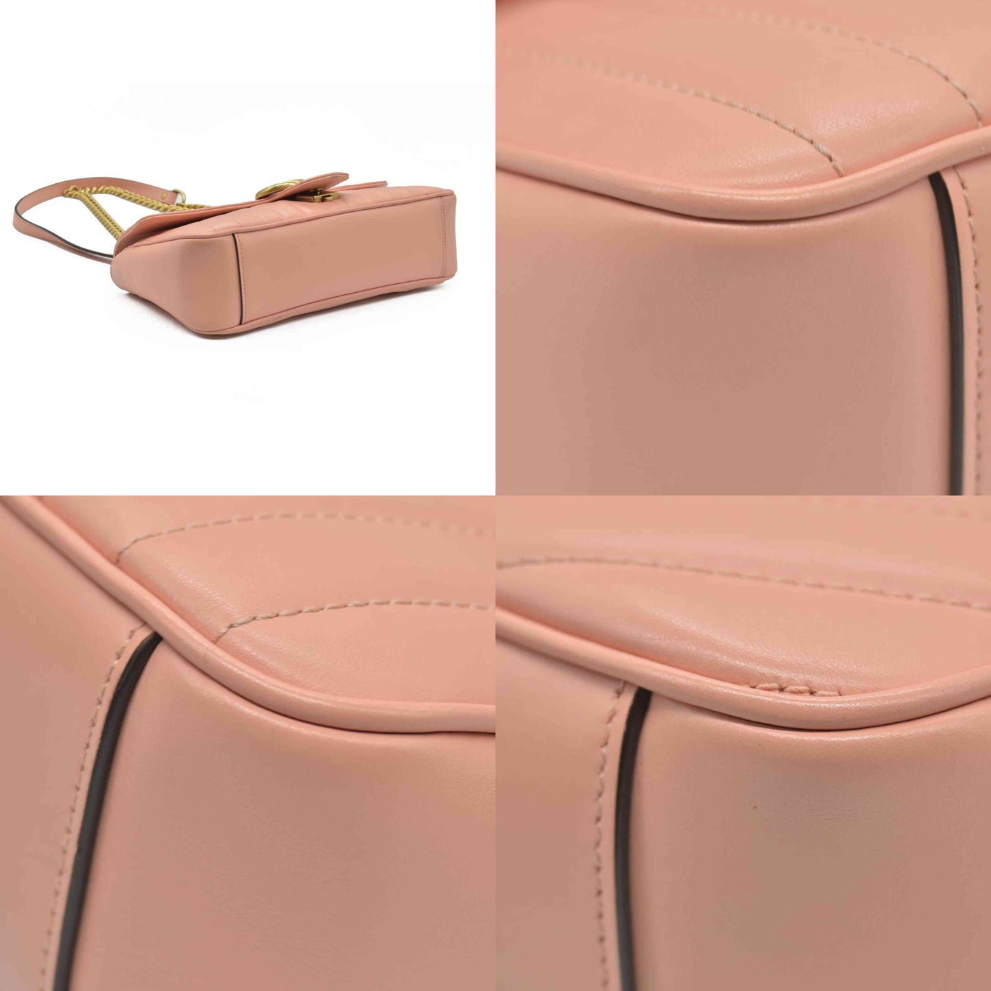$2590 Gucci Calfskin Matelasse Small GG Marmont Shoulder Bag Perfect Pink
