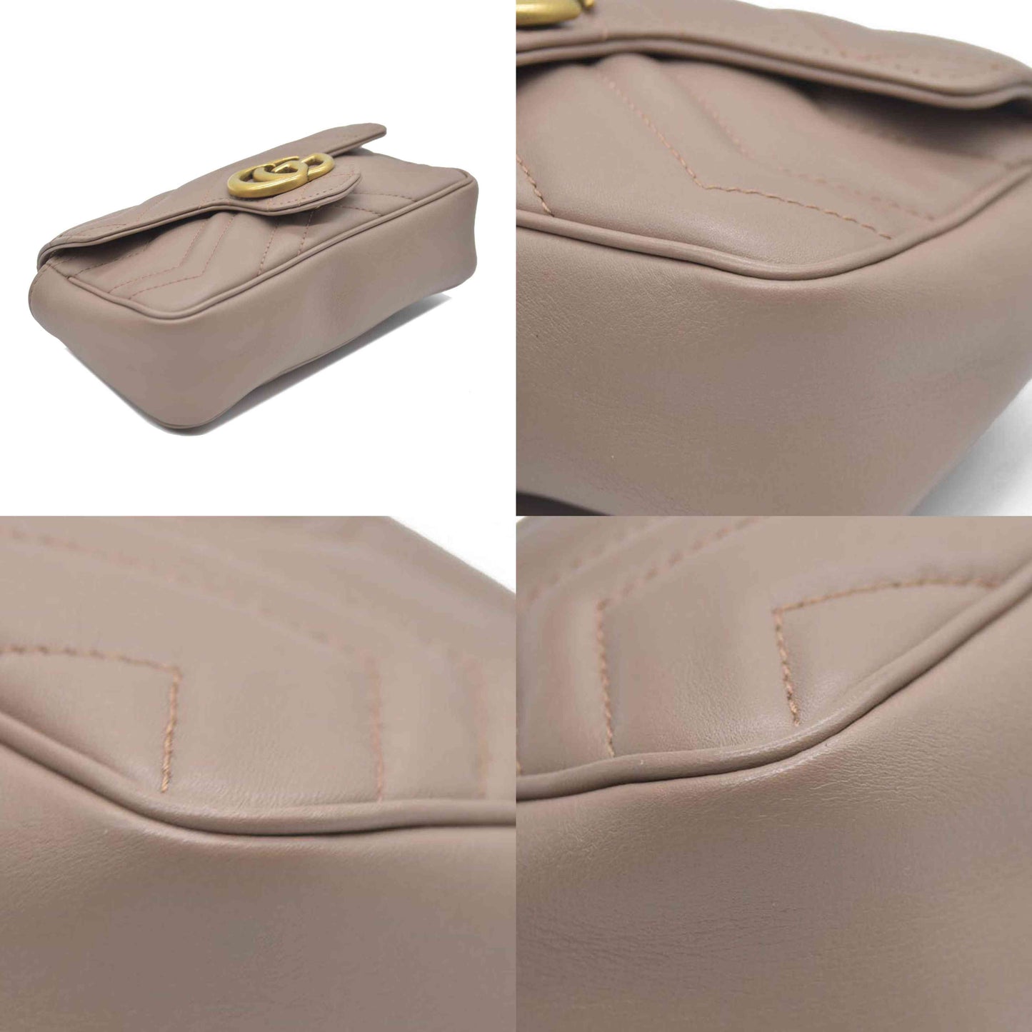 $1450 Gucci Double G Marmont Super Mini Beige Leather Crossbody Bag