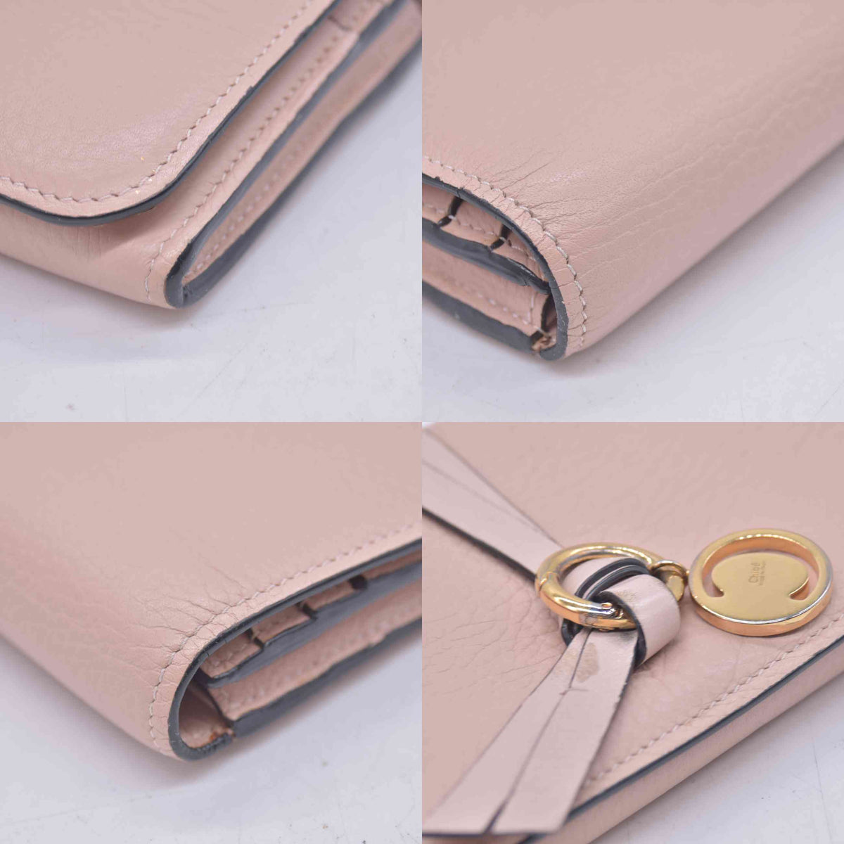 $690 Chloe Alphabet Wallet with Flap in Grained Leather Pink