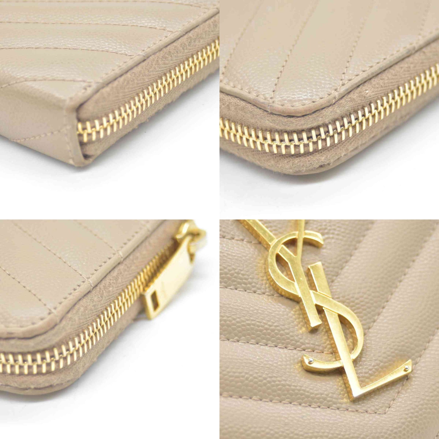 Saint Laurent Cassandre Matelassé Zip Around Wallet Beige CONSIGNMENT