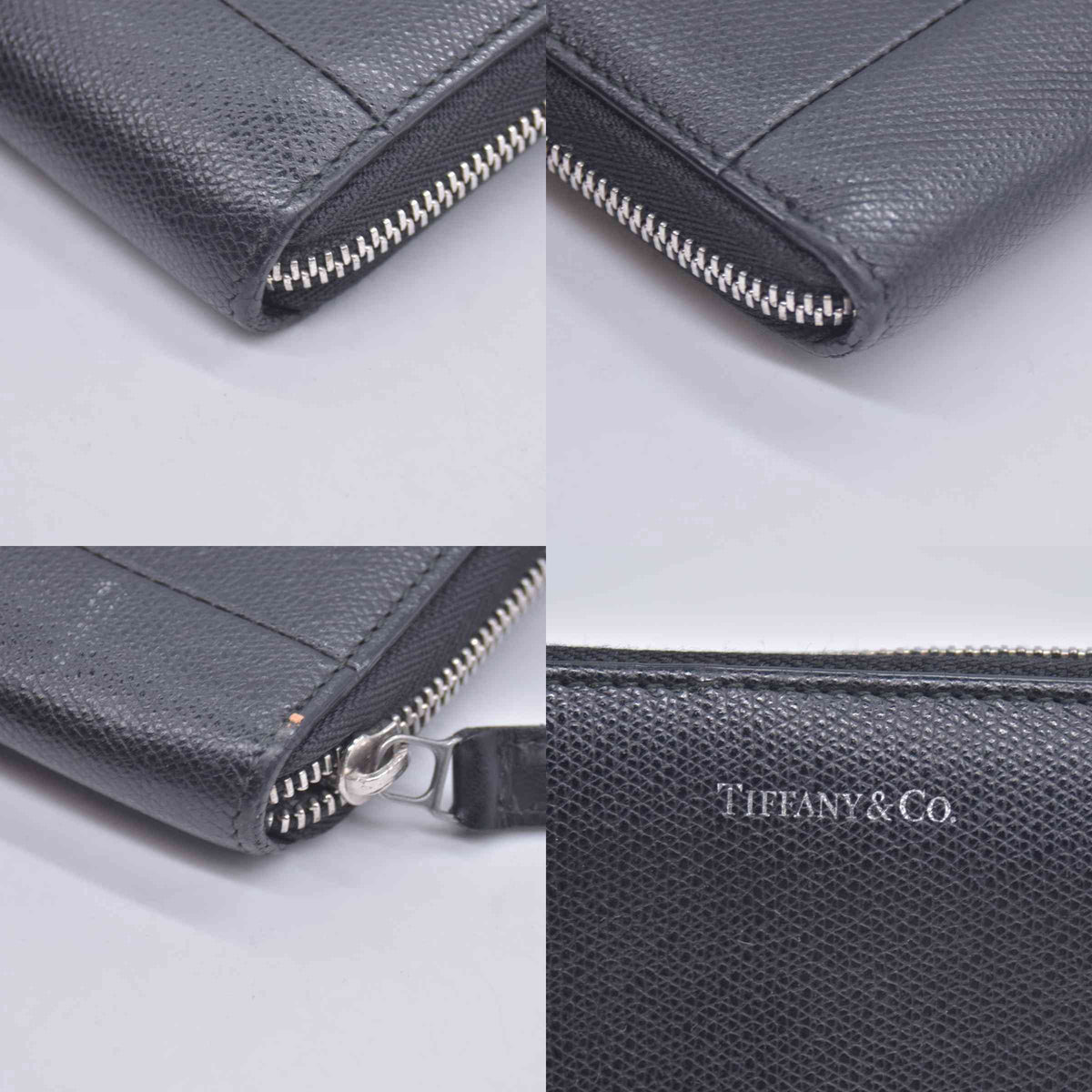 $600 Tiffany and co Large Zip Wallet in Black Leather CONSIGNMENT 10020906
