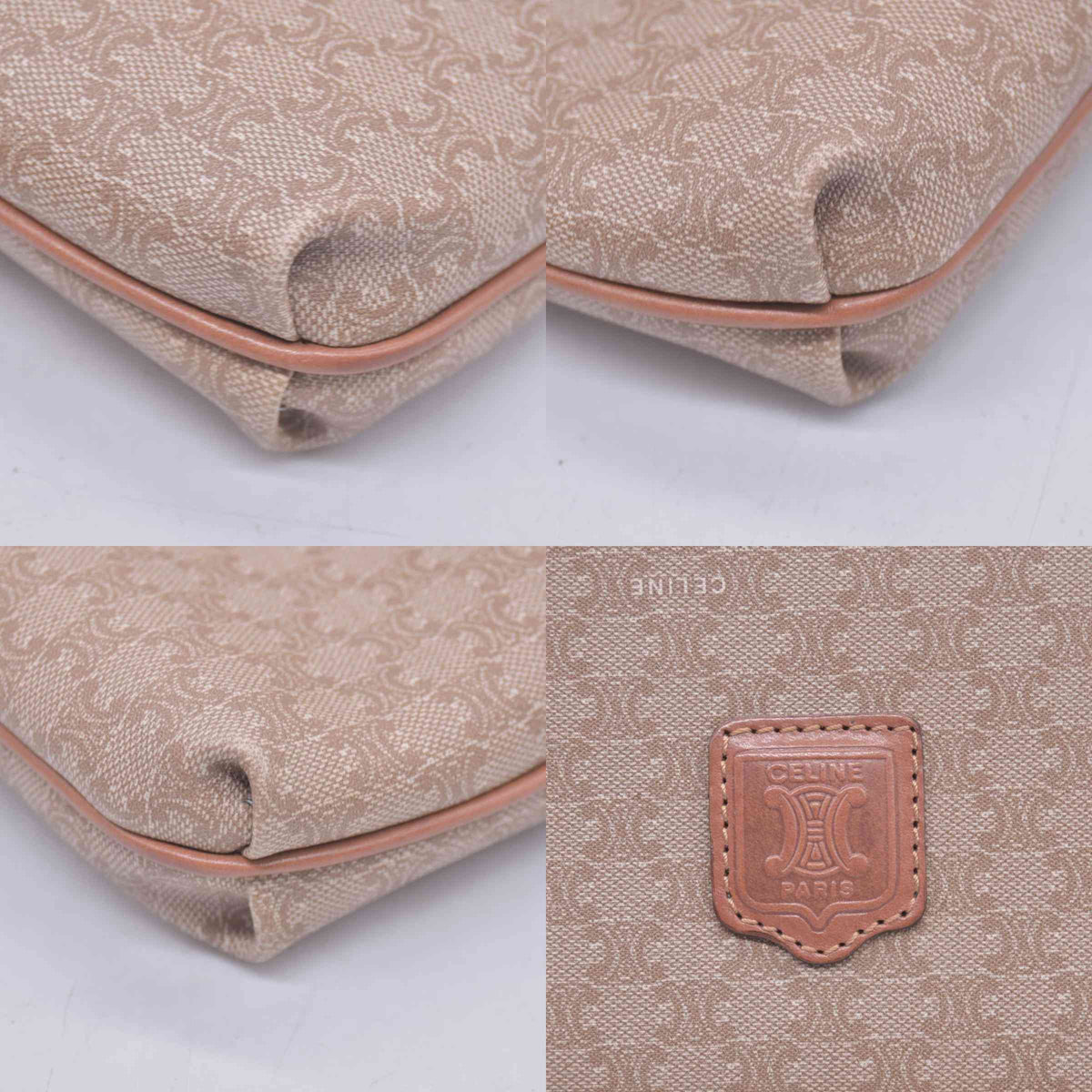$1150 CELINE Macadam Coated Canvas Flap Clutch Shoulder Bag Tan CONSIGNMENT 10021233