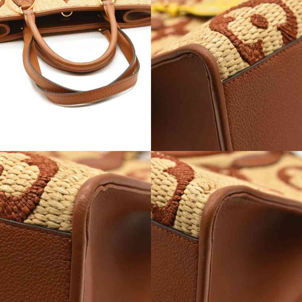 LOUIS VUITTON Raffia Calfskin Monogram Giant Onthego MM Tan