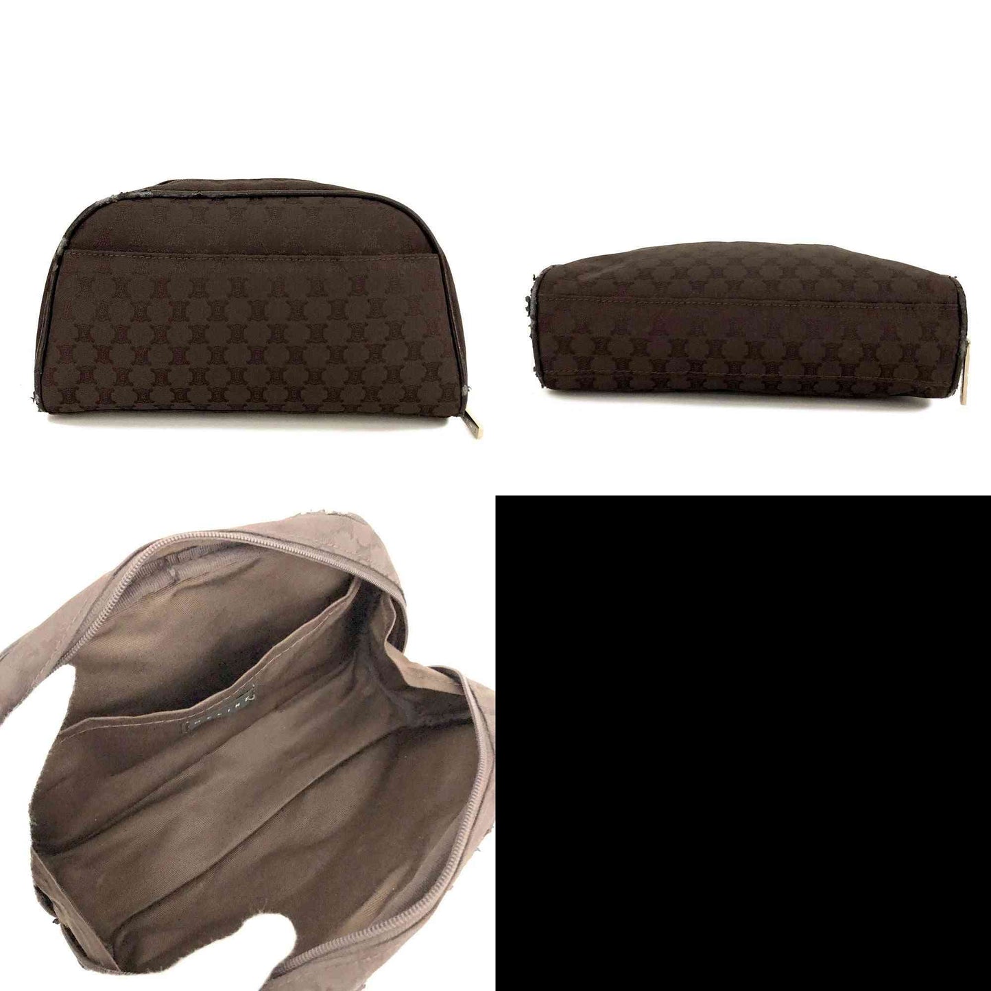 PRE-ORDER CELINE Macadam Cherry Blossoms Motif Canvas Cosmetic Pouch Bag Brown