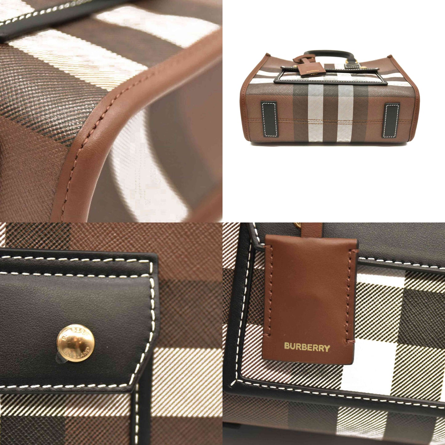 Burberry  E-Canvas Check Calfskin Mini Freya Tote Dark Birch Brown