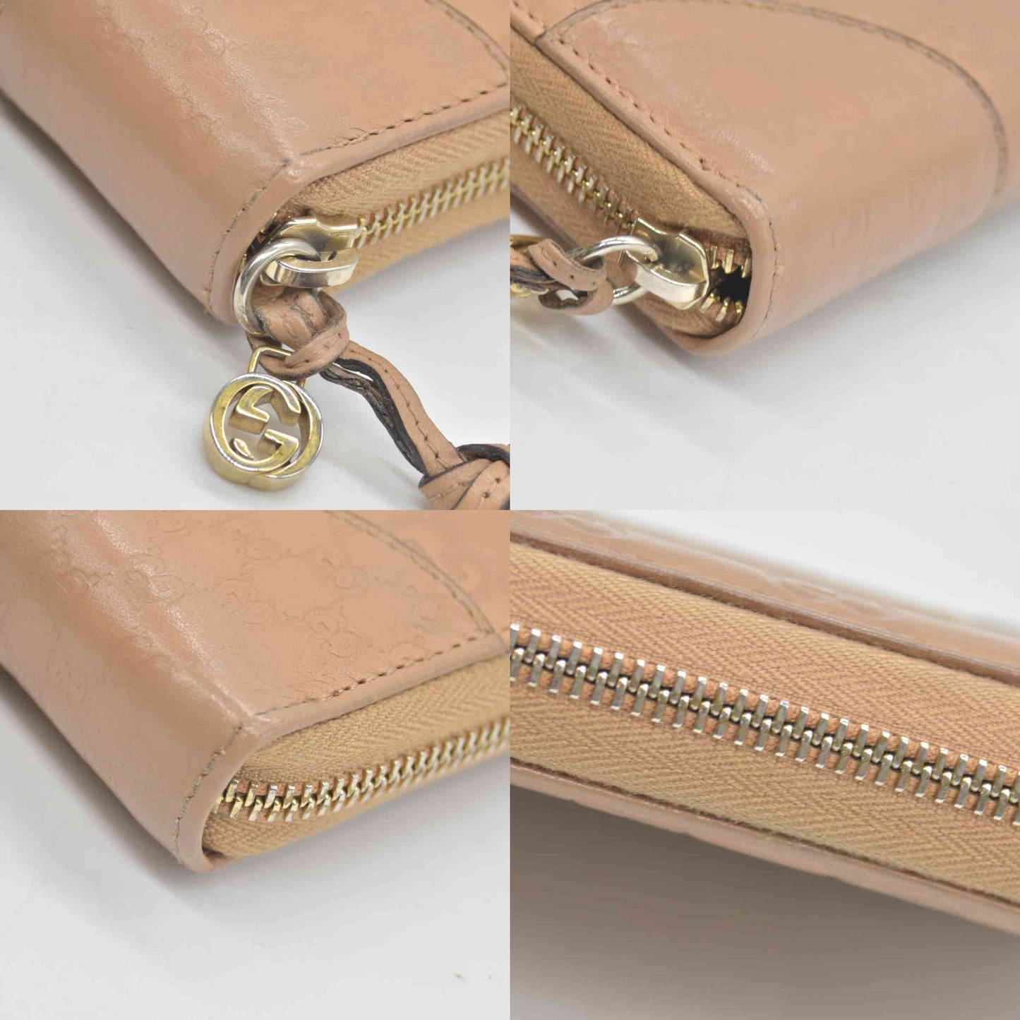$820 Gucci Guccissima Signature Microguccissima Bree Zip Around Wallet Beige CONSIGNMENT