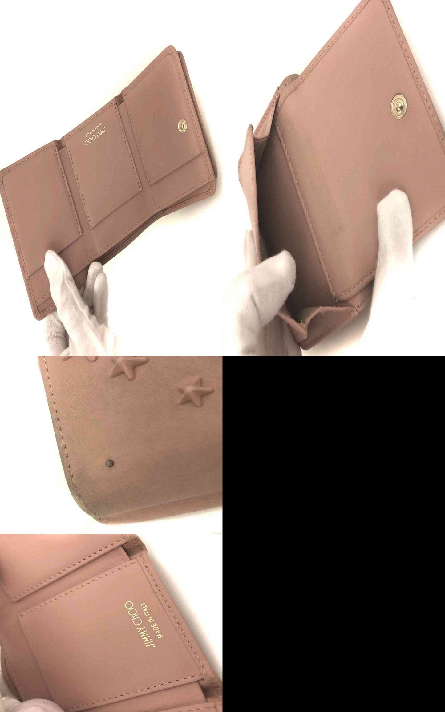 Jimmy Choo Nemo Star Studs Leather Trifold Wallet Pink