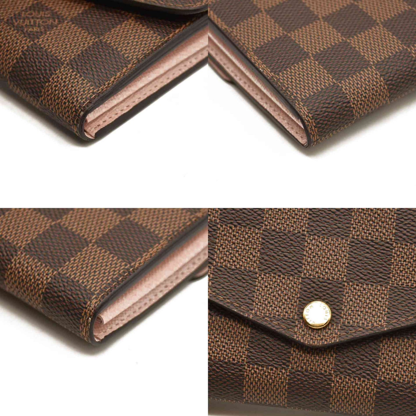 Louis Vuitton  Damier Ebene Sarah Wallet NM Rose Ballerine RFID