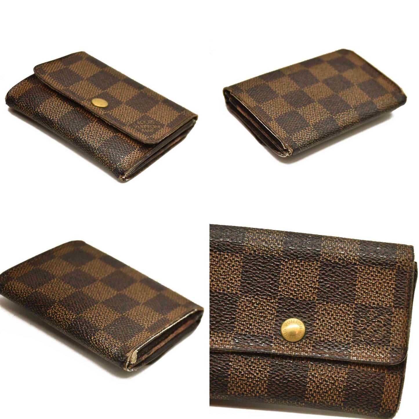 Louis Vuitton Damier Porte Monnaie Plat Coin Purse Wallet Brown MI0928