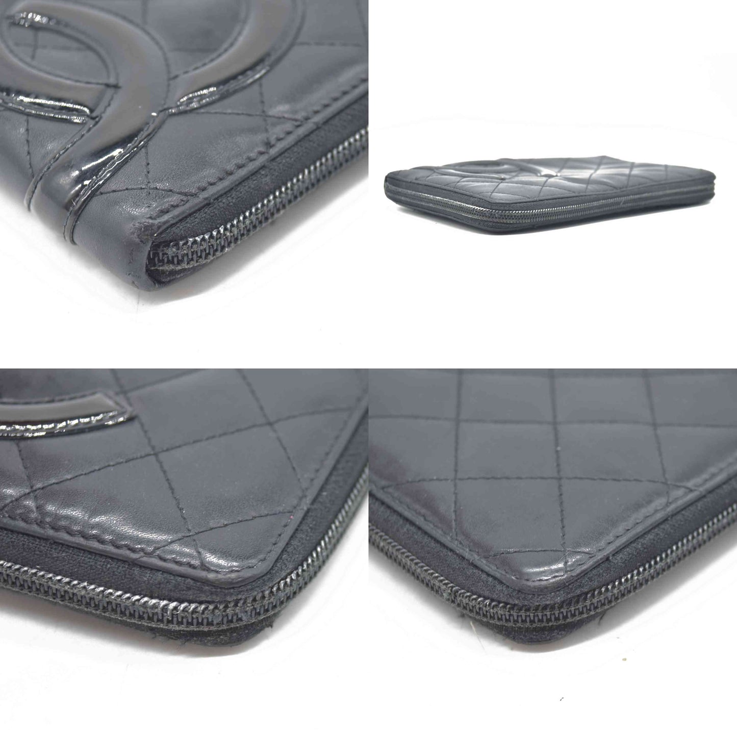 $1100 Chanel Calfskin Cambon Zip Around Organizer Wallet Black Used