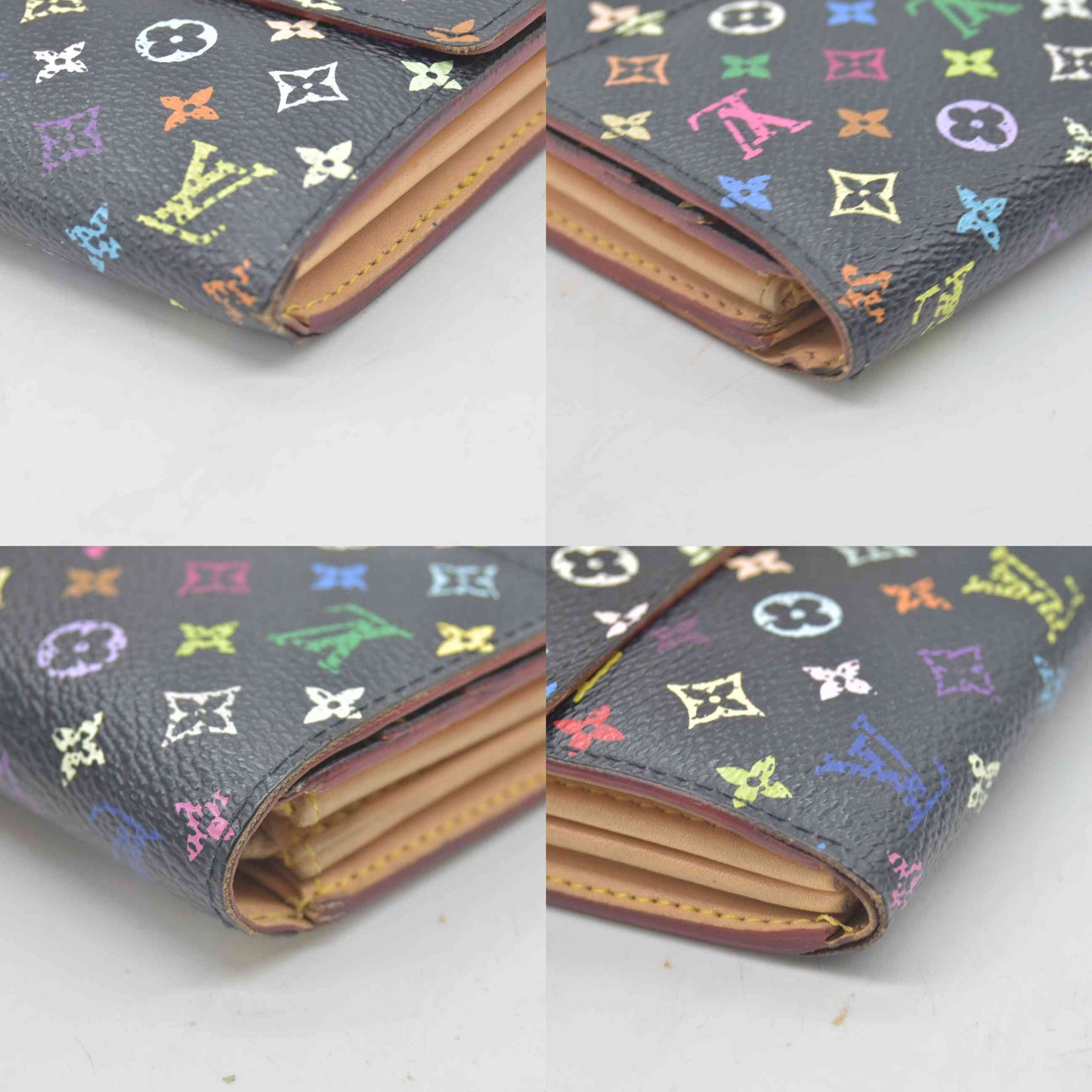 $850 2007 Louis Vuitton Monogram Multicolor Sarah Wallet Black Grenade Wallet TH4017