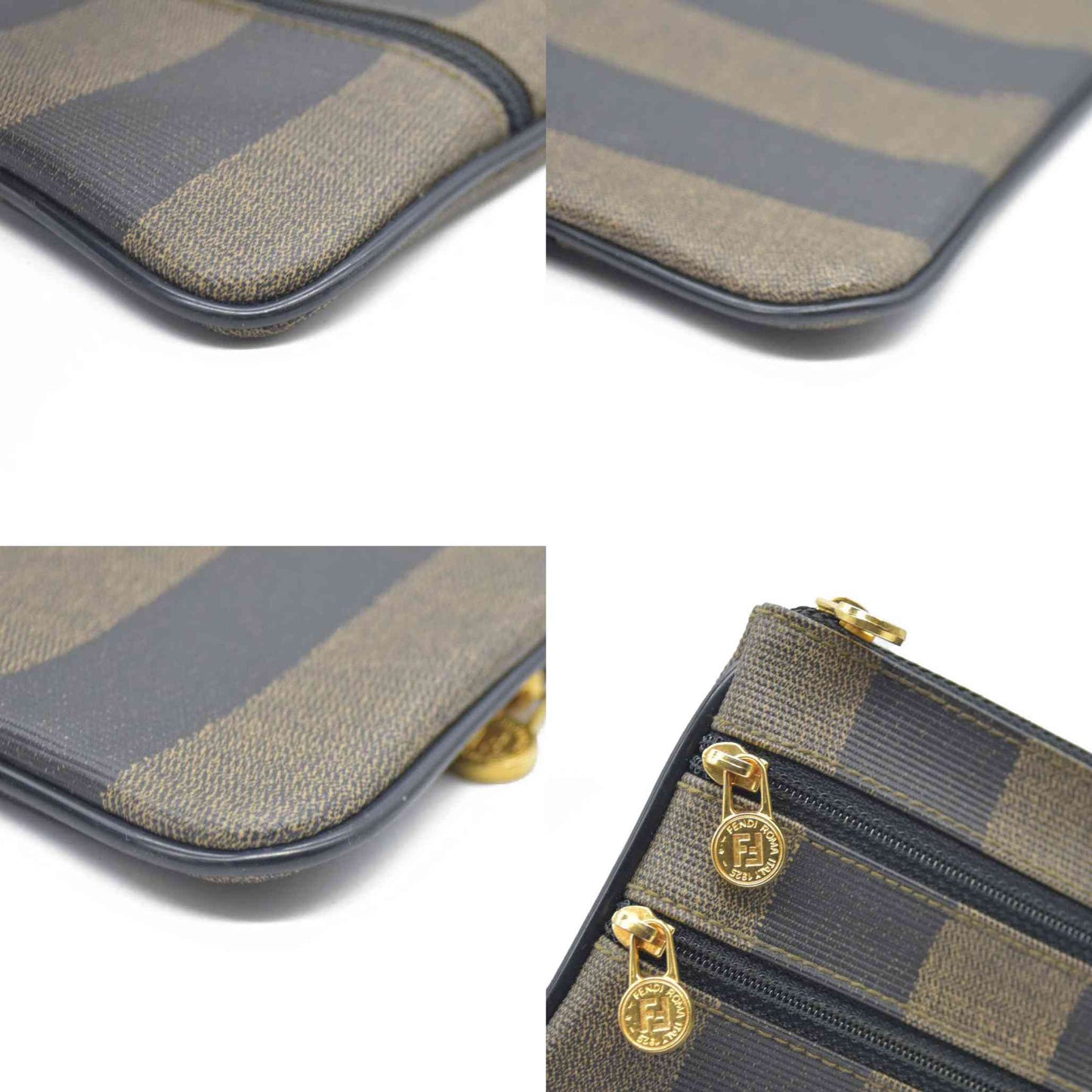 FENDI Pequin PVC Cosmetic Pouch Bag Khaki