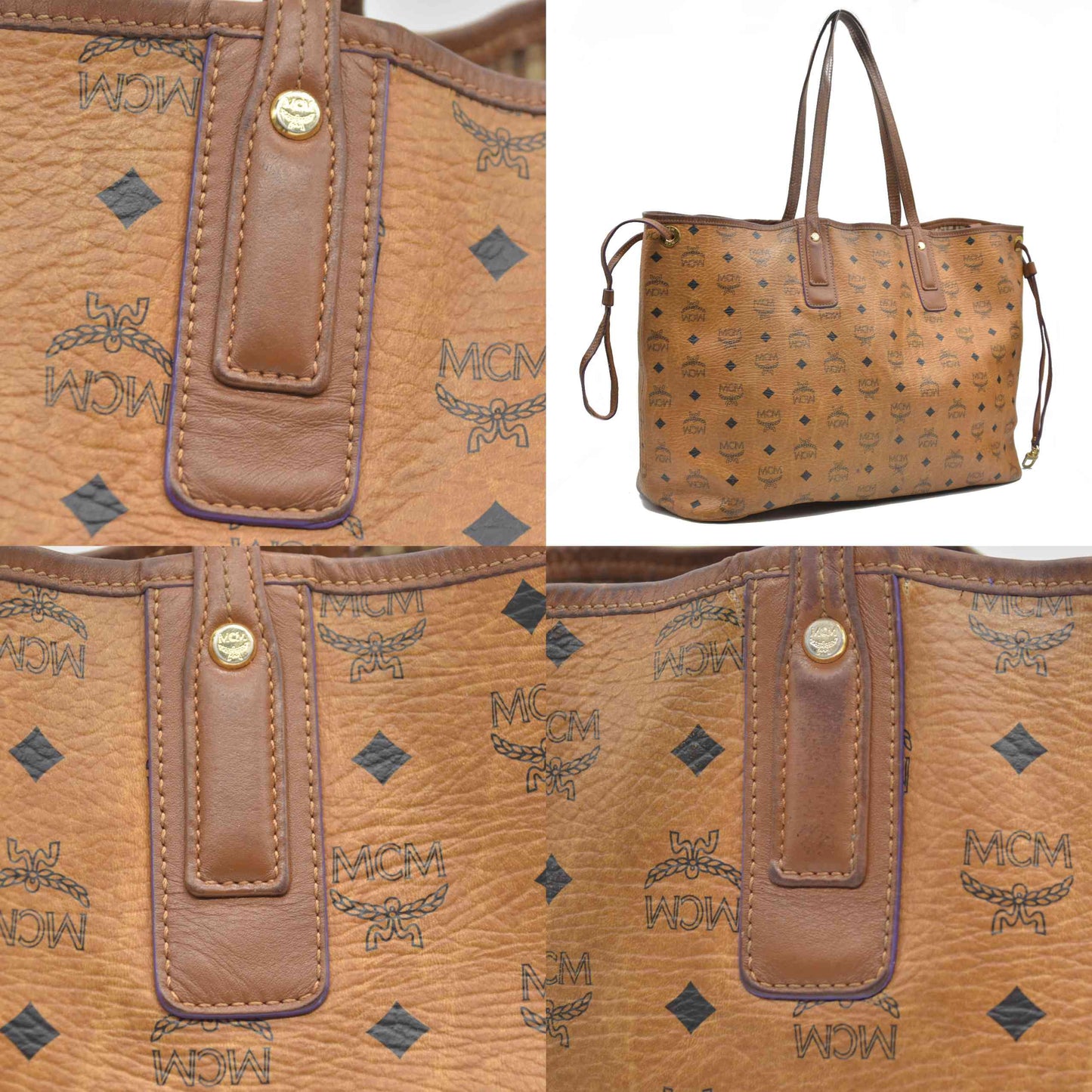$740 MCM  Visetos Large Liz Reversible Shopper Tote Cognac