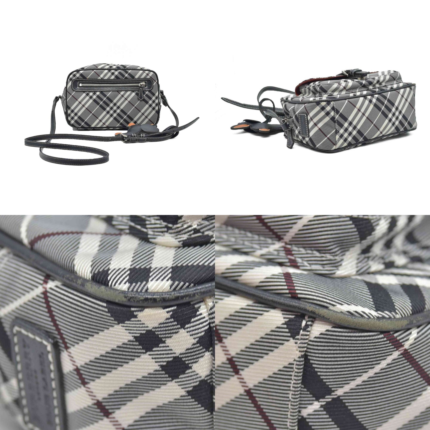 $1095 BURBERRY Nova Check Blue Label Shoulder Bag Nylon Blue CONSIGNMENT