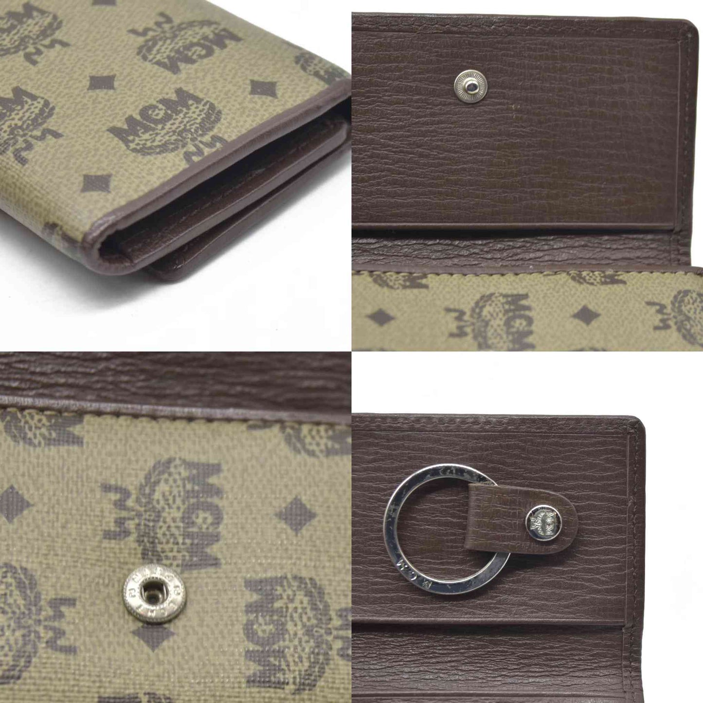 $380 MCM Logo Visetos PVC Leather 6 Ring Key Case Beige