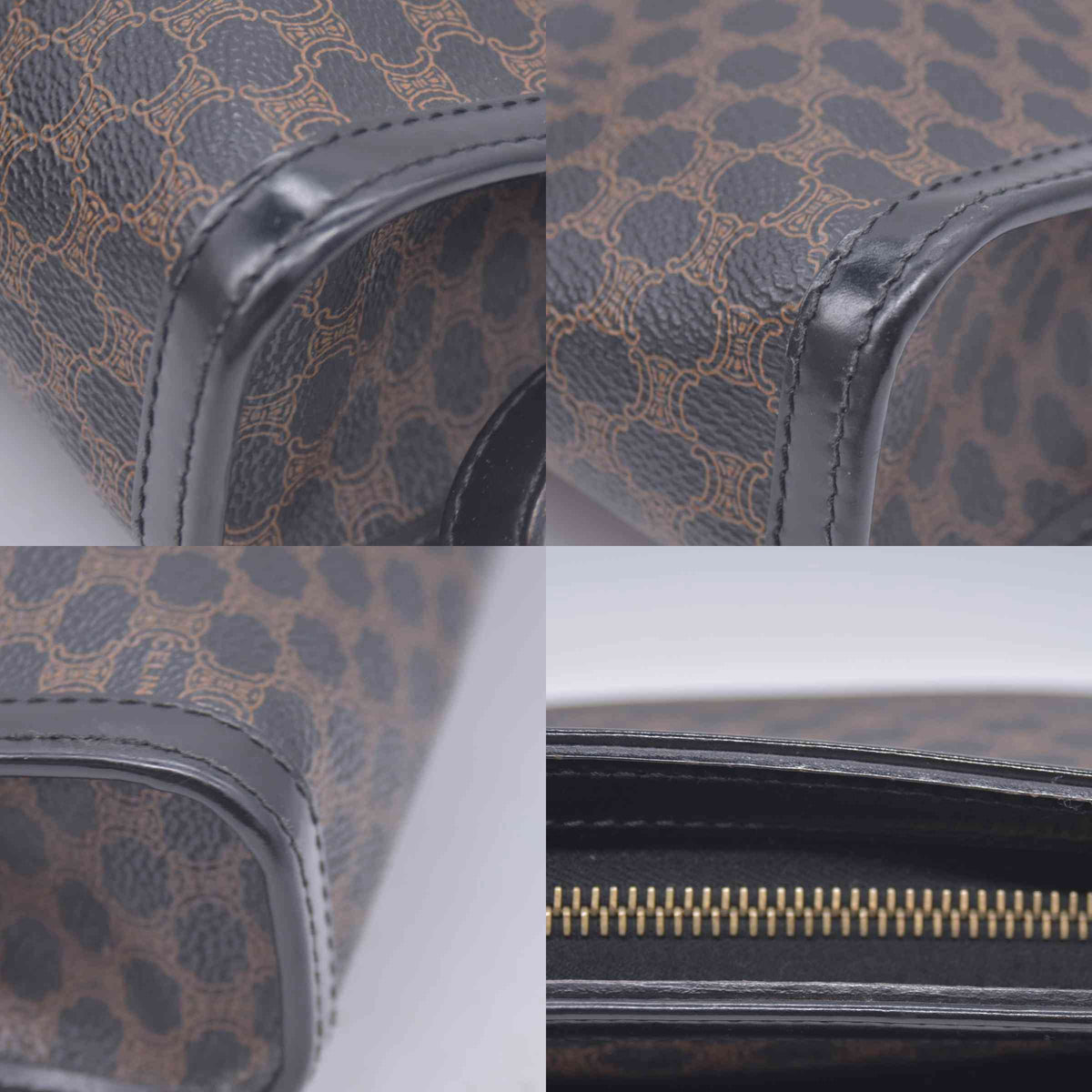 $650 CELINE Macadam Canvas Outer Pocket Clutch Pouch Black Brown CONSIGNMENT 10021194