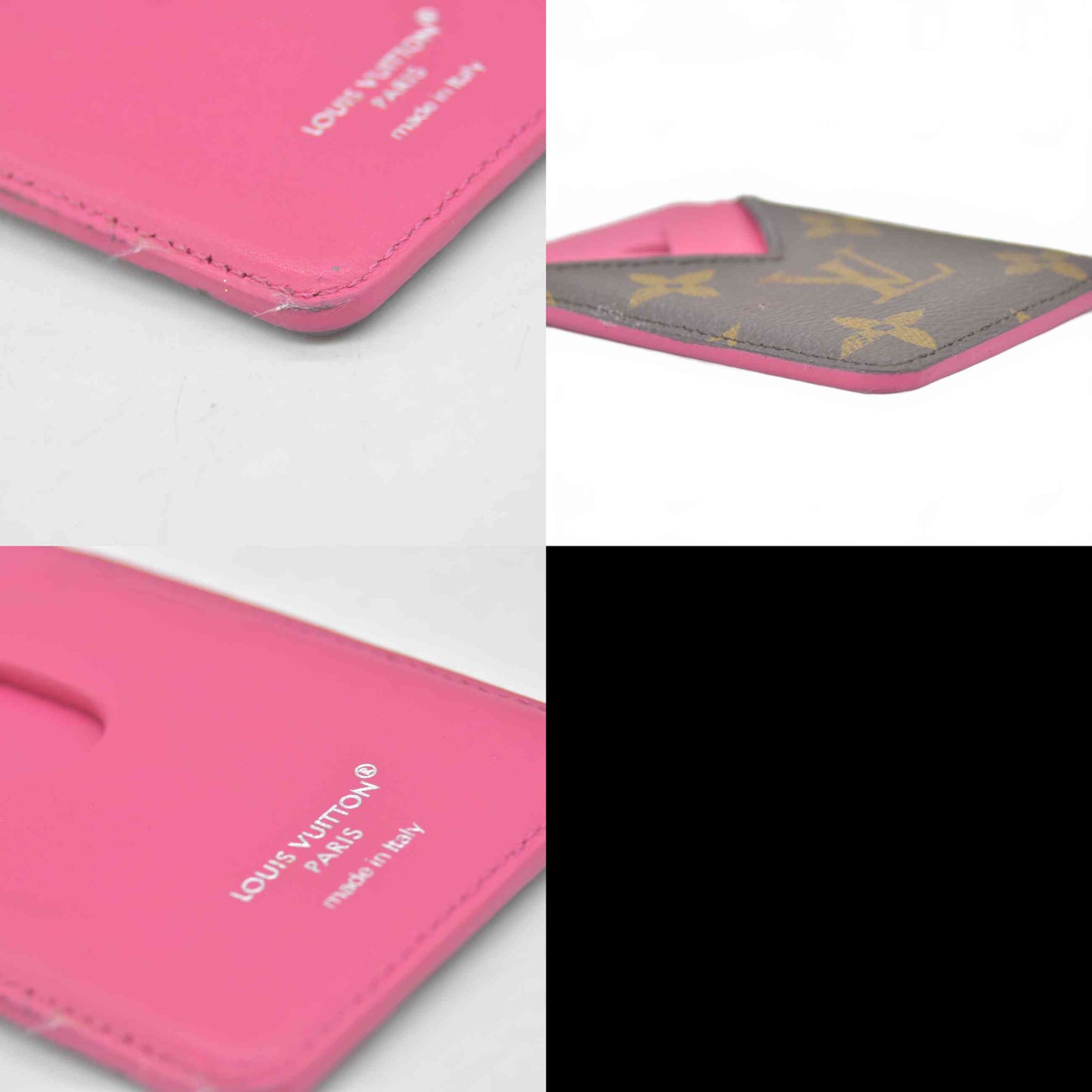 $445 2025 Louis Vuitton Monogram Macassar Magnetic Card Holder Pondichery Pink ME2265