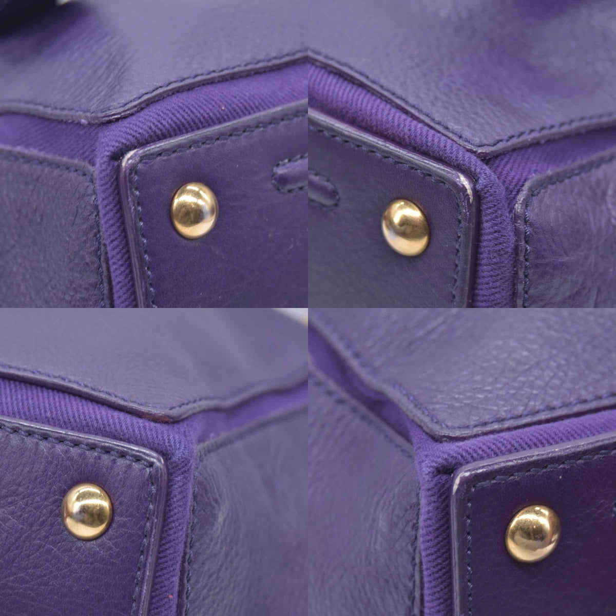 $1890 SAINT LAURENT Grained Leather Muse Two Top Handle Bag Purple CONSIGNMENT 10021248