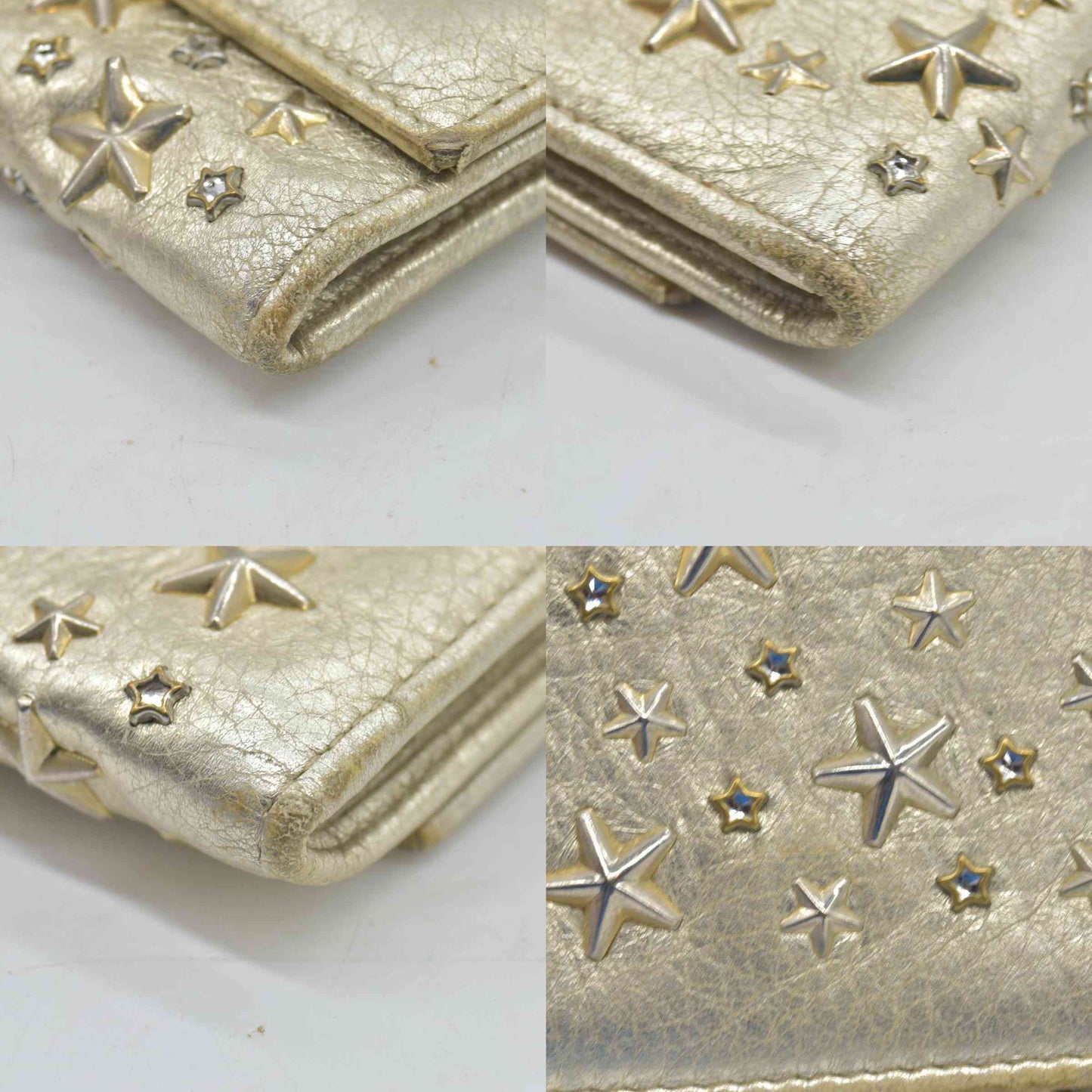 $795 Jimmy Choo Metallic Star Studded Wallet on Chain