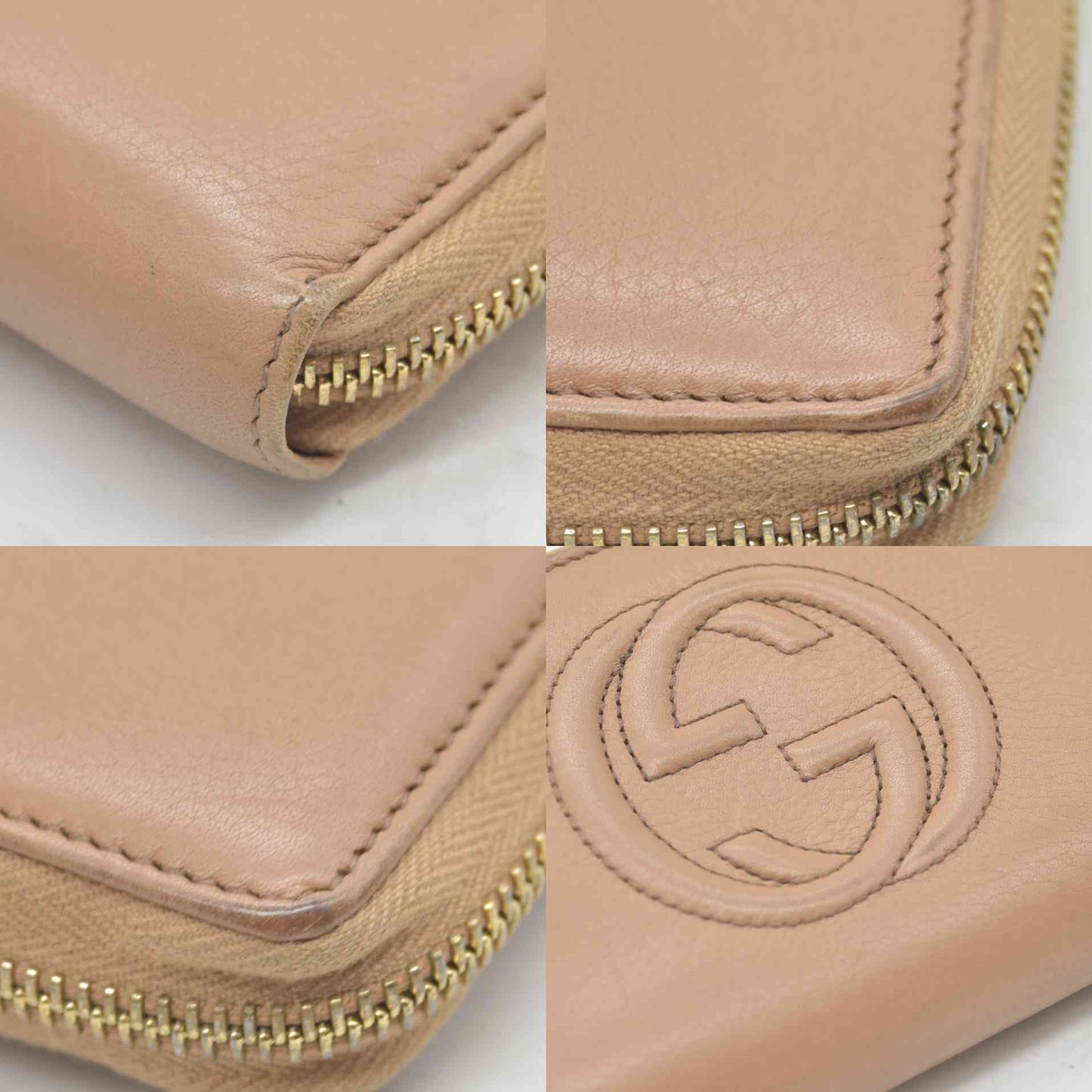 $660 Gucci Calfskin Soho Zip Around Wallet Beige Smooth