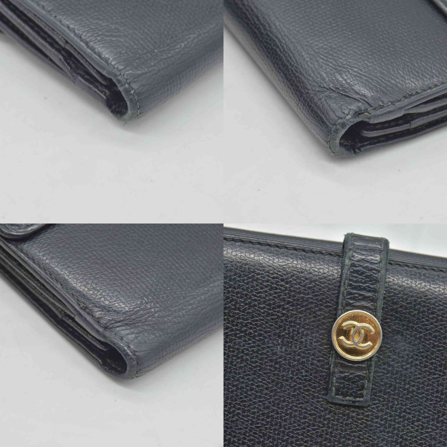 $925 2010 Chanel Grained Calfskin CC Button Long Wallet Black CONSIGNMENT