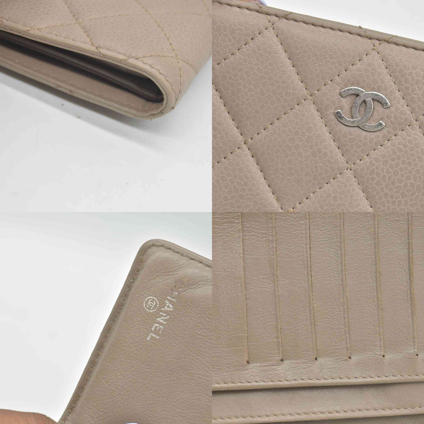 $900 2010 Chanel Caviar Yen Bifold Wallet Beige CONSIGNMENT