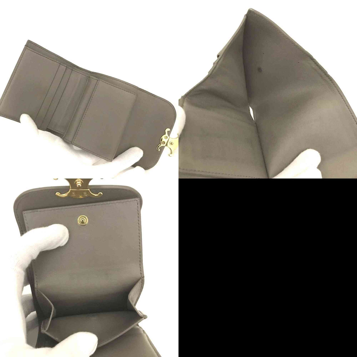 $560 CELINE Triomphe Leather Trifold Wallet Gray