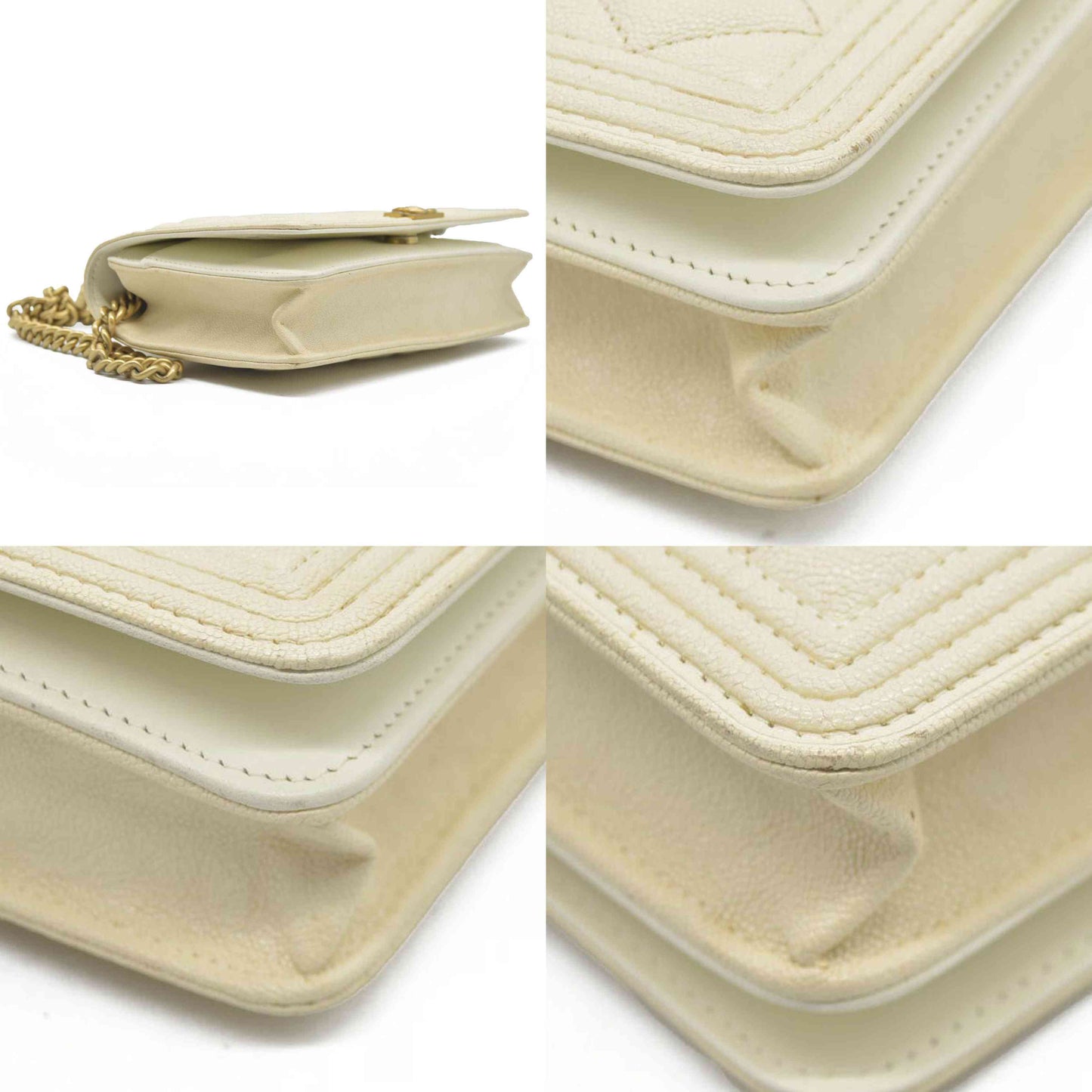 $3425 Chanel Caviar Quilted Boy Wallet On Chain WOC White