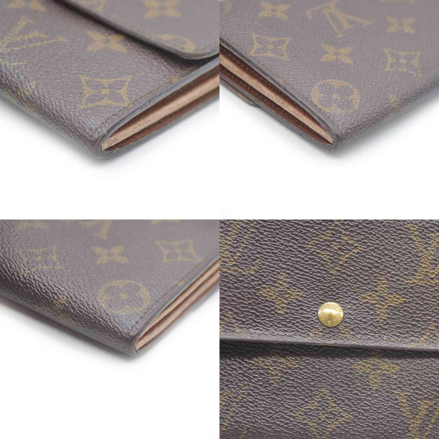 Louis Vuitton Monogram Portefeiulle Sarah Long Bifold Wallet Brown MI0972 Damaged button snap