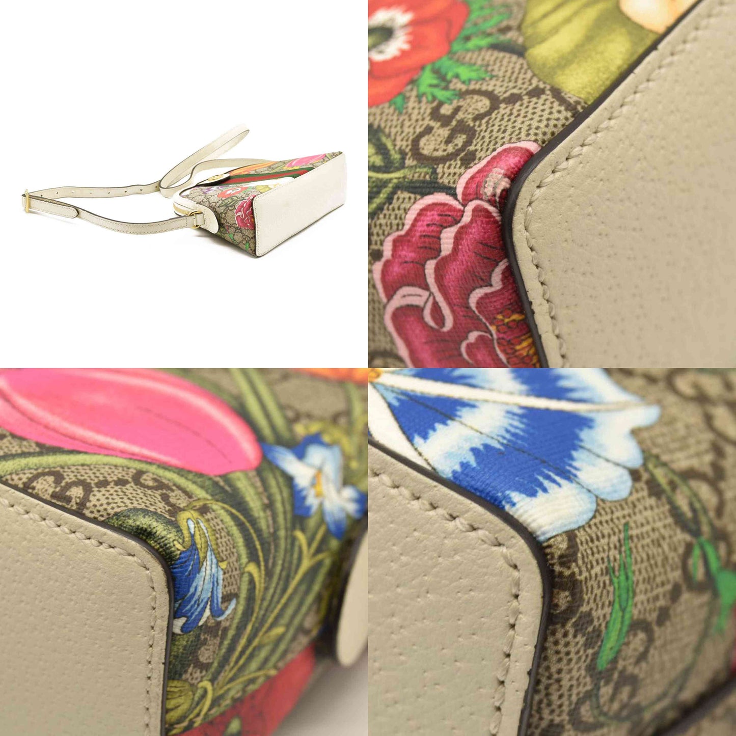 Gucci GG Supreme Monogram Flora Web GG Small Ophidia Dome Shoulder Bag White