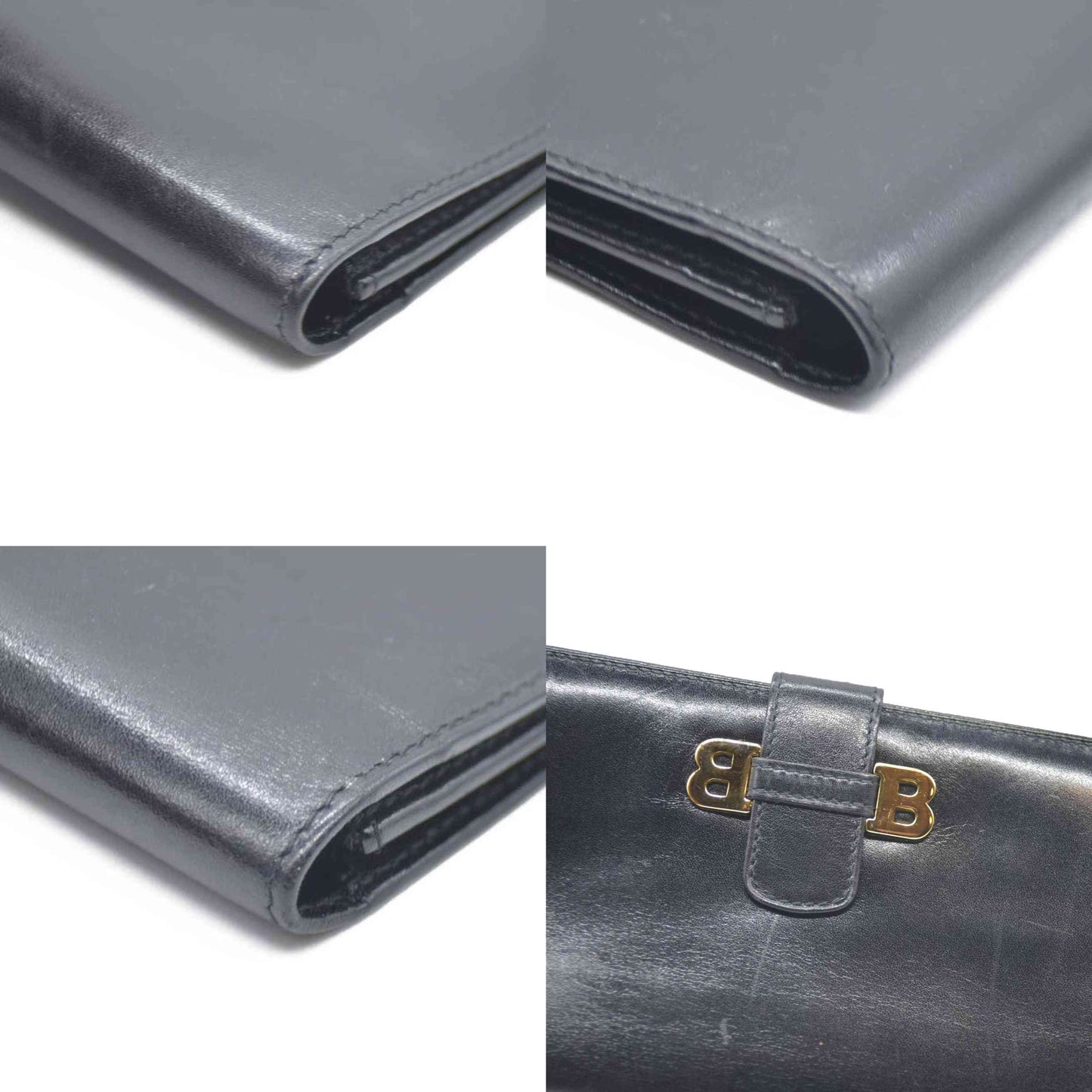 BALLY BB Logo Leather Long Bifold Wallet Black