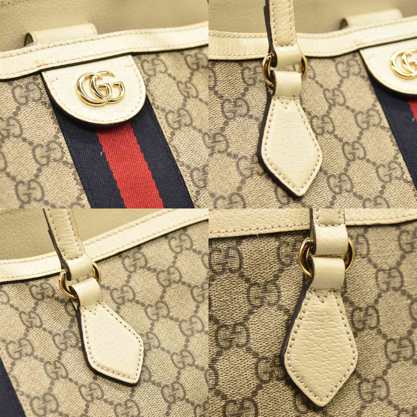 GUCCI GG Supreme Monogram Medium Ophidia Shopping Tote Cream