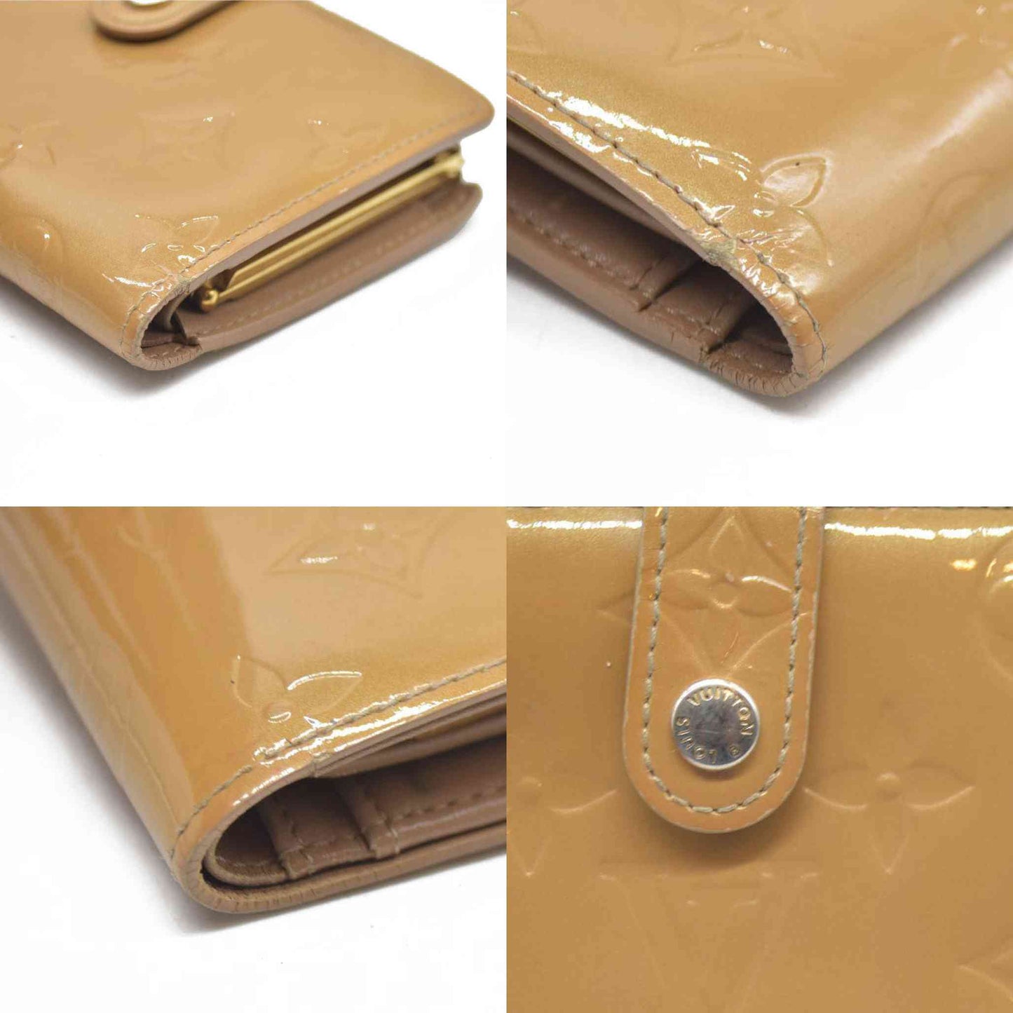 AUCTION $935 Louis Vuitton Vernis French Purse Wallet Beige MI0025