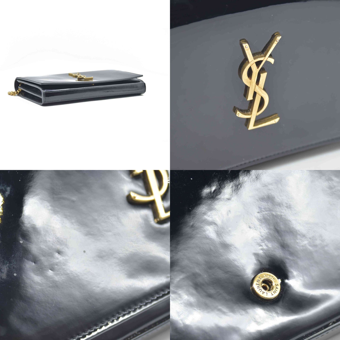 $1650 2018 Saint Laurent Black Kate Patent Wallet on a Chain WOC Crossbody