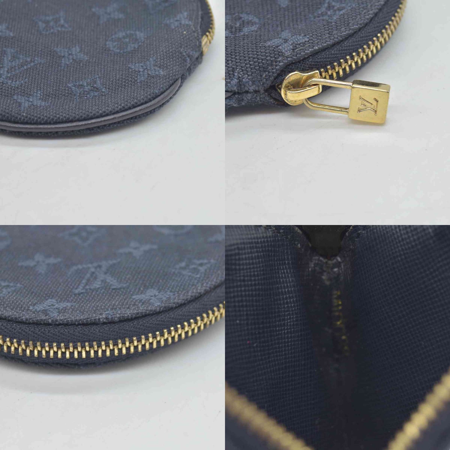 $390 2003 LOUIS VUITTON Round Coin Mini Lin Zippy Wallet Dark Blue CONSIGNMENT MI0023