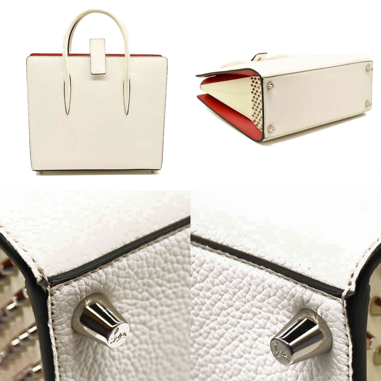 CHRISTIAN LOUBOUTIN Paloma Medium Tote Bag White Calf Skin Patent Leather