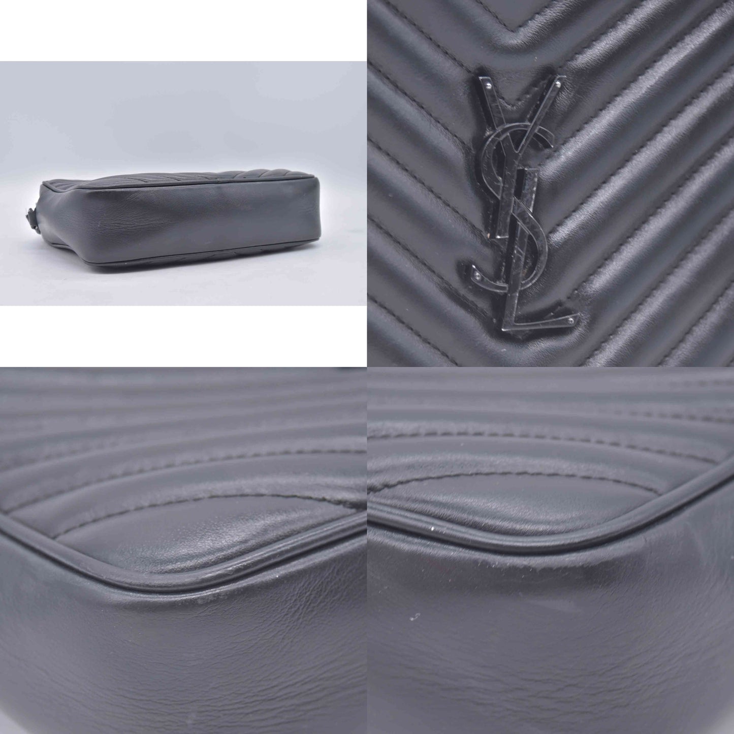 $1890 Saint Laurent Calfskin Matelasse Monogram Monochrome Lou Camera Bag Black