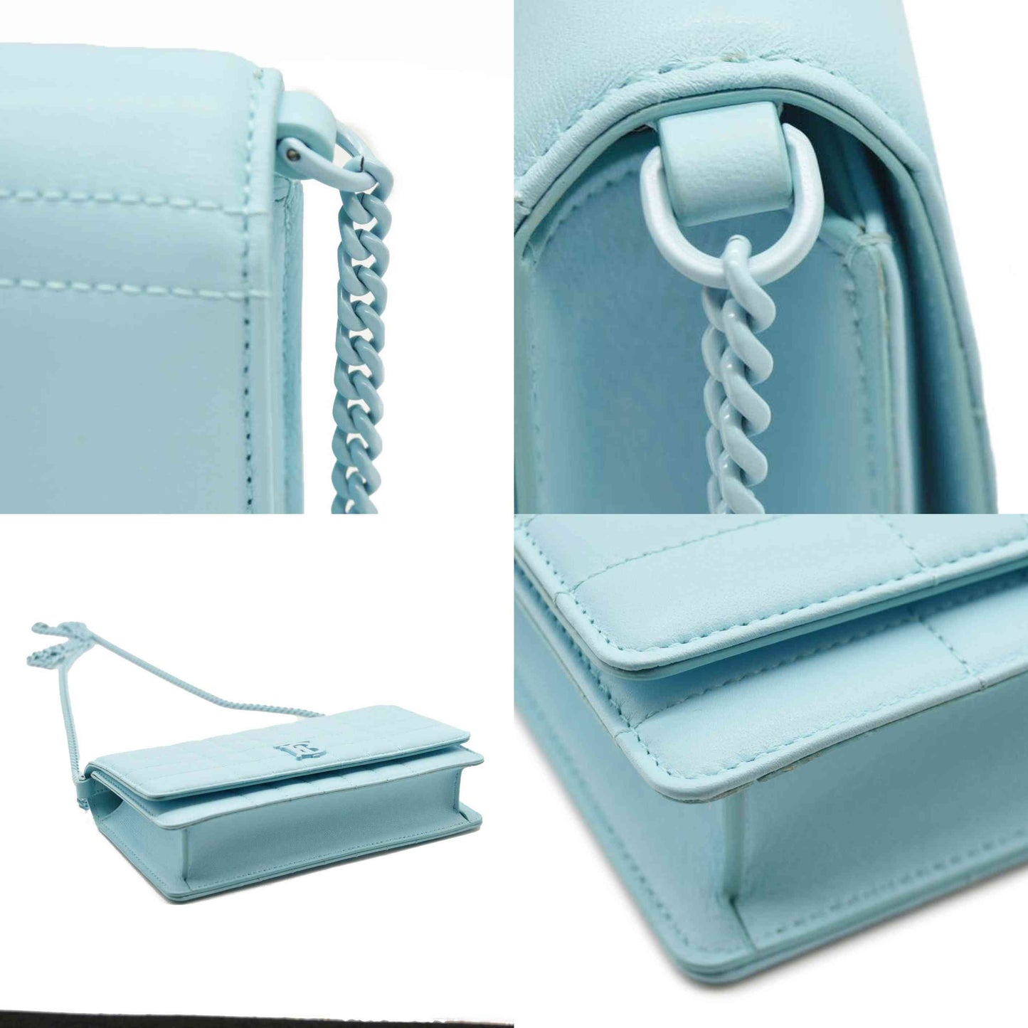 BURBERRY Lola TB Quilted Leather Clutch on Chain Sky Blue