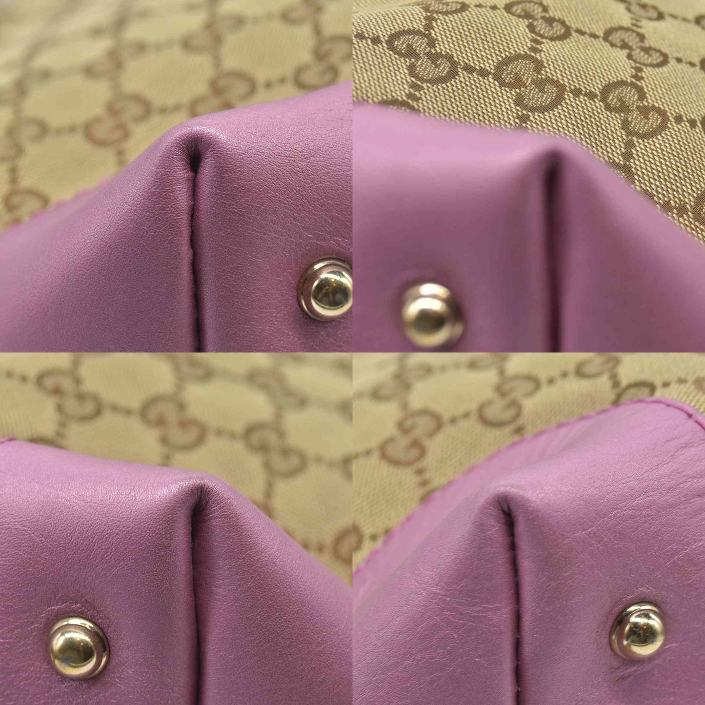 $1050 Gucci Beige Pink GG Canvas Heart-Bit Hobo Bag