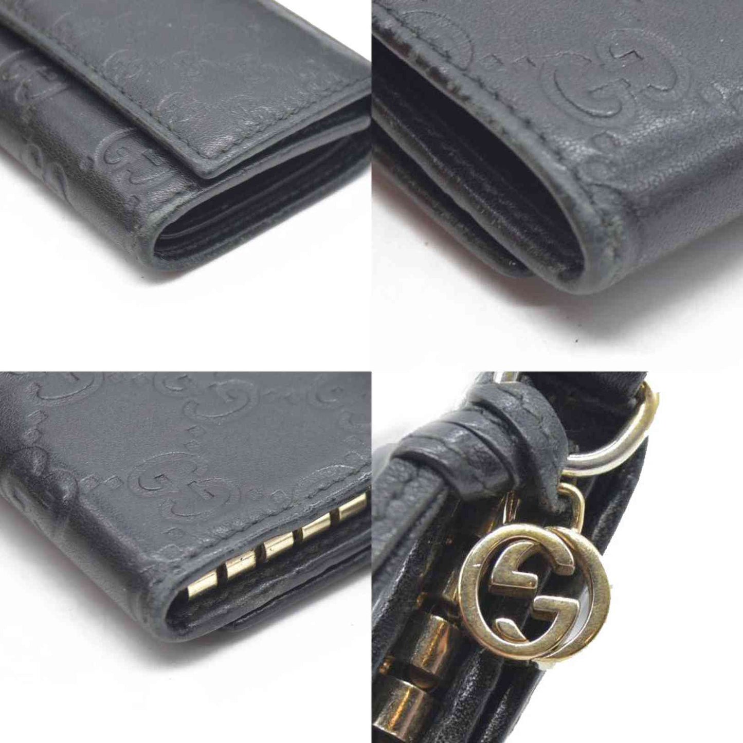 GUCCI Ssima Interlocking G GG Logo Leather 6 Rings Key Case Black