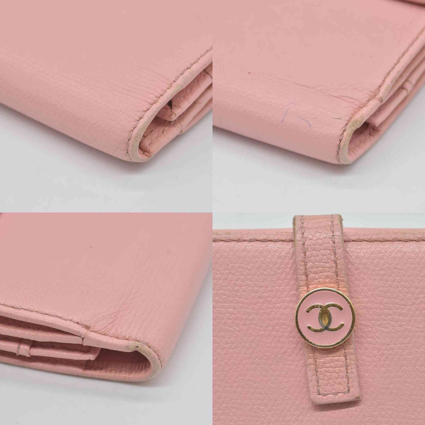 $1075 Chanel 2004 Grained Calfskin CC Button Long Wallet Pink CONSIGNMENT