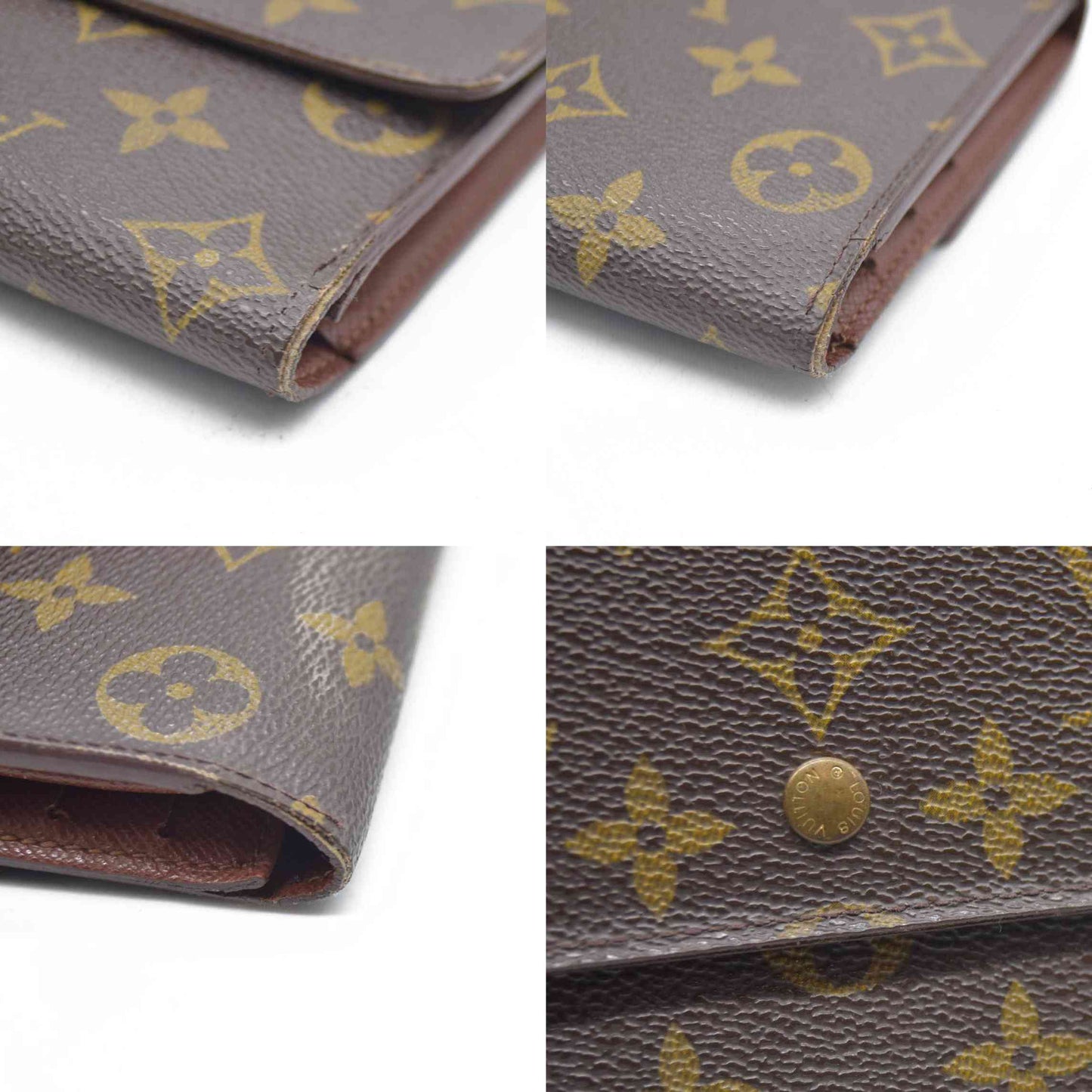 $725 Louis Vuitton Monogram Portefeiulle Sarah Long Trifold Wallet Brown TH0090