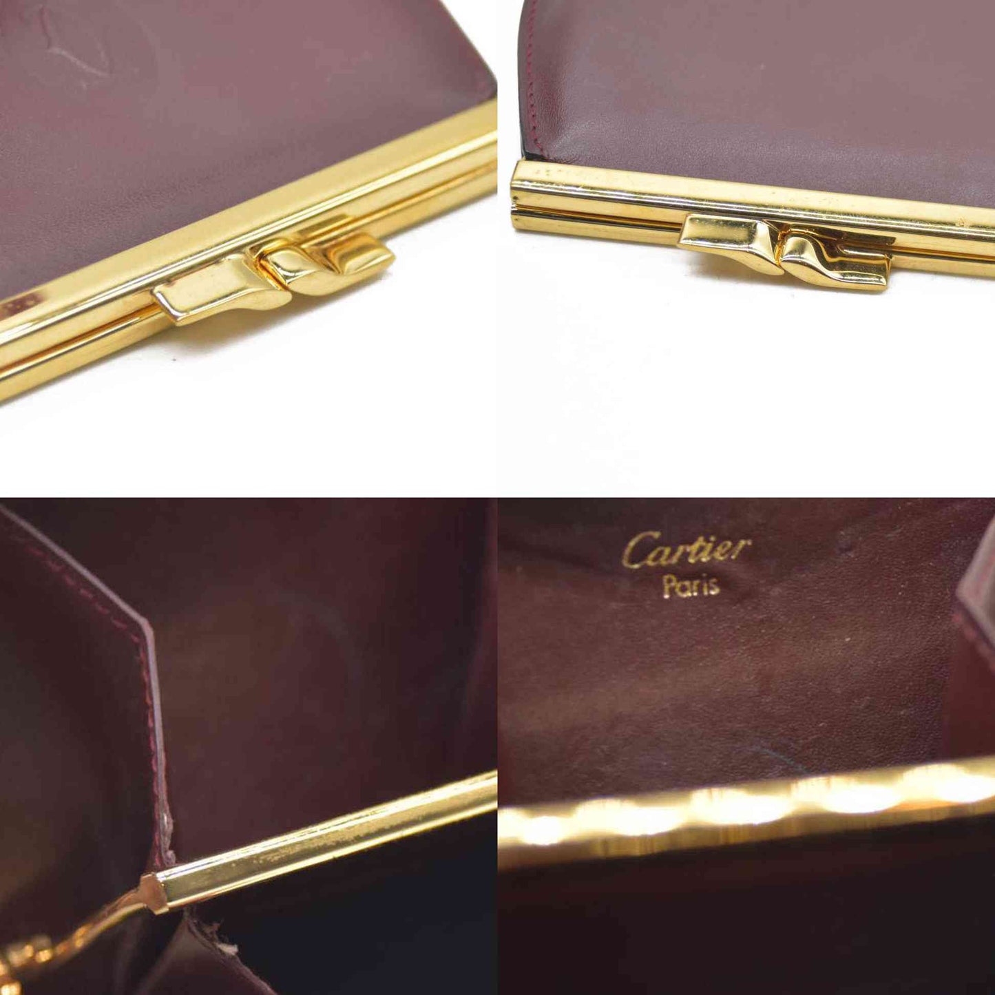AUCTION $620 Must de Cartier Leather Coin Purse Wallet Bordeaux