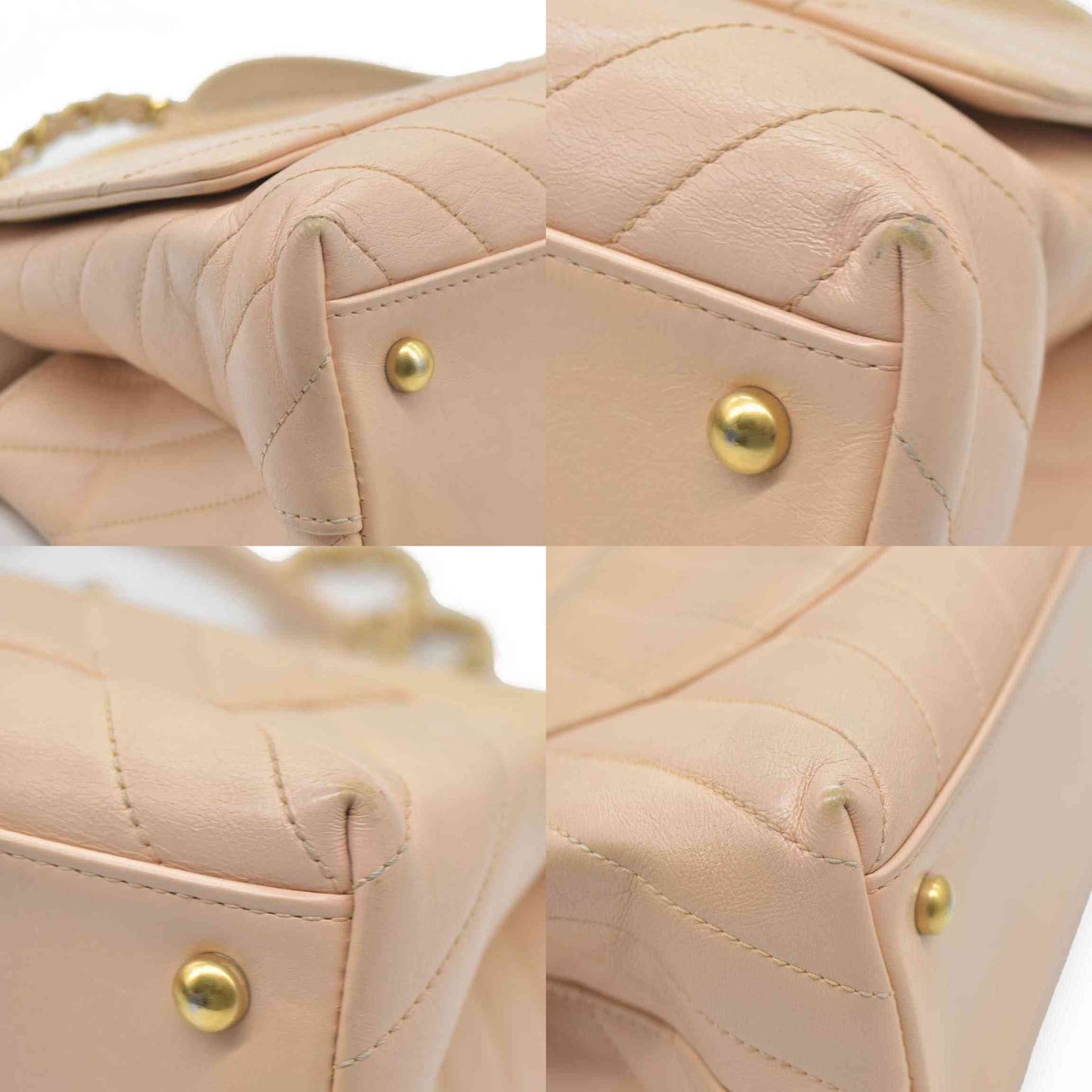 $7300 Chanel  Calfskin Chevron Quilted Medium Coco Handle Flap Beige