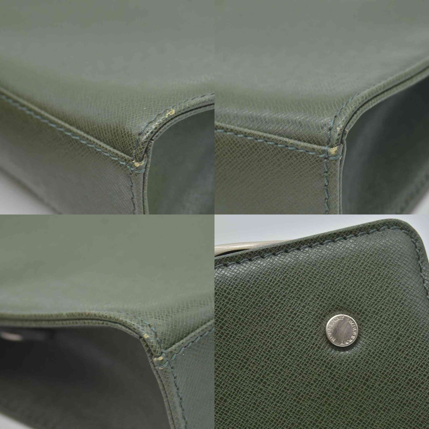 $650 Burberry Saffiano Leather Clutch Dark Green CONSIGNMENT