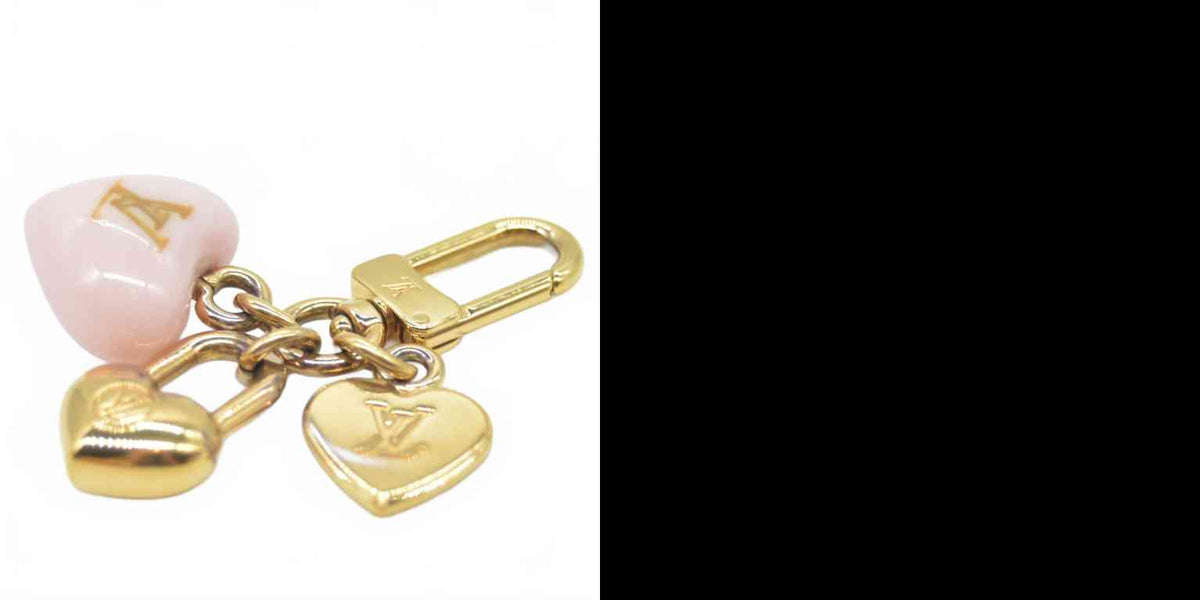 $480 2023 Louis Vuitton Micro Charms LV Heart Bag Charm Key Holder Gold AK4283