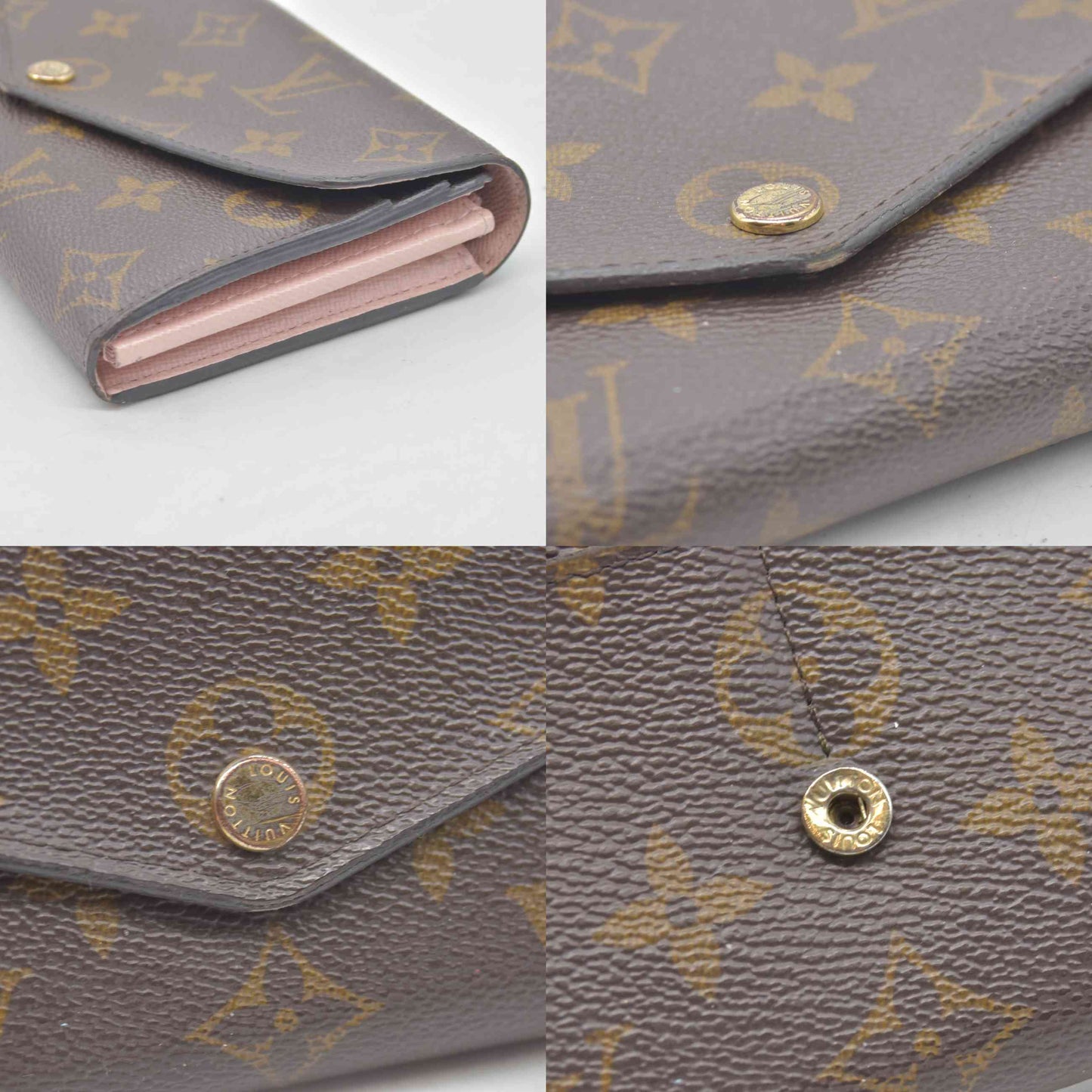$775 2018 Louis Vuitton Monogram Rose Ballerine Sarah Long Bifold Wallet Brown CA4108