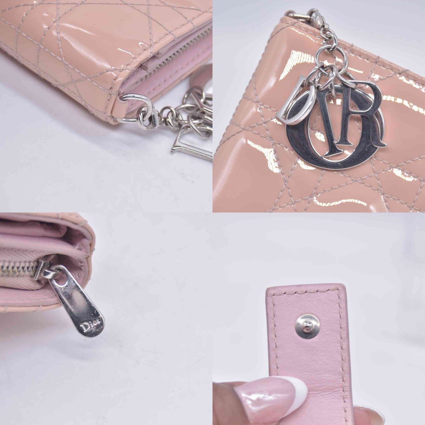 $700 CHRISTIAN DIOR Patent Cannage Lady Dior Lotus Wallet Pink CONSIGNMENT